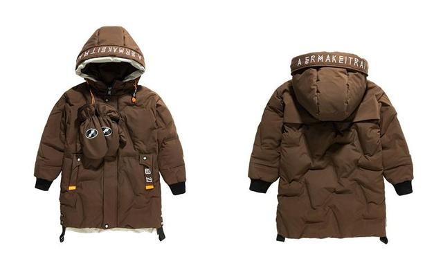 Chłopięca kurtka zimowa w dłuższym stylu, ciepła z kapuczną, w kolorach szarym, czekoladowym i czarnym - Wianko - 5