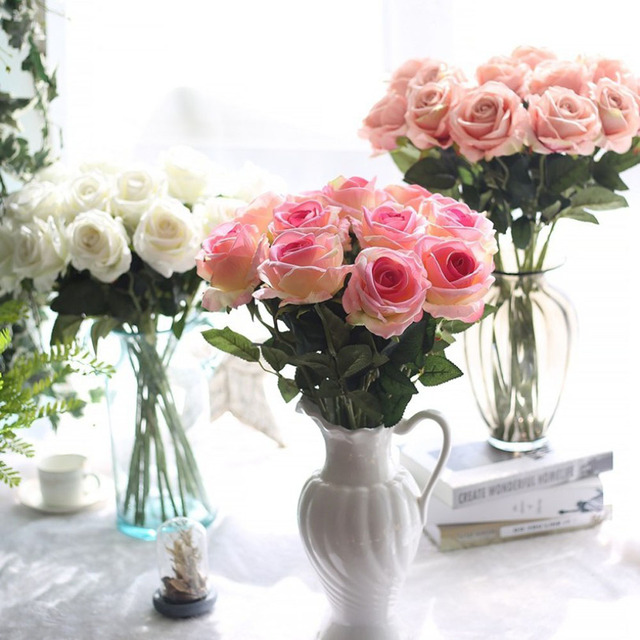 20 sztuk 50cm flanelowych róż w różowym, czerwonym, białym i niebieskim na upominek weselny, dekoracje hotelowe, bankietowe - plastikowe sztuczne kwiaty - Wianko - 8