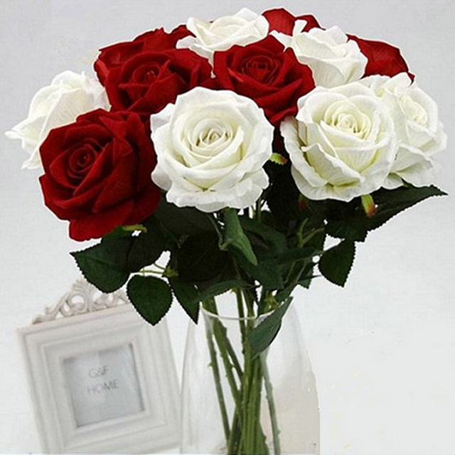 20 sztuk 50cm flanelowych róż w różowym, czerwonym, białym i niebieskim na upominek weselny, dekoracje hotelowe, bankietowe - plastikowe sztuczne kwiaty - Wianko - 6