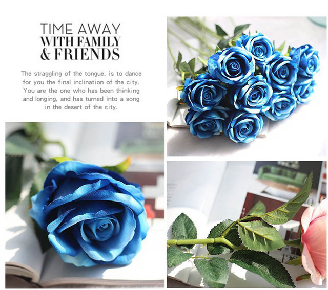 20 sztuk 50cm flanelowych róż w różowym, czerwonym, białym i niebieskim na upominek weselny, dekoracje hotelowe, bankietowe - plastikowe sztuczne kwiaty - Wianko - 2
