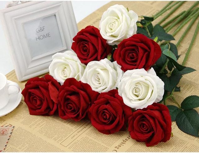 20 sztuk 50cm flanelowych róż w różowym, czerwonym, białym i niebieskim na upominek weselny, dekoracje hotelowe, bankietowe - plastikowe sztuczne kwiaty - Wianko - 7