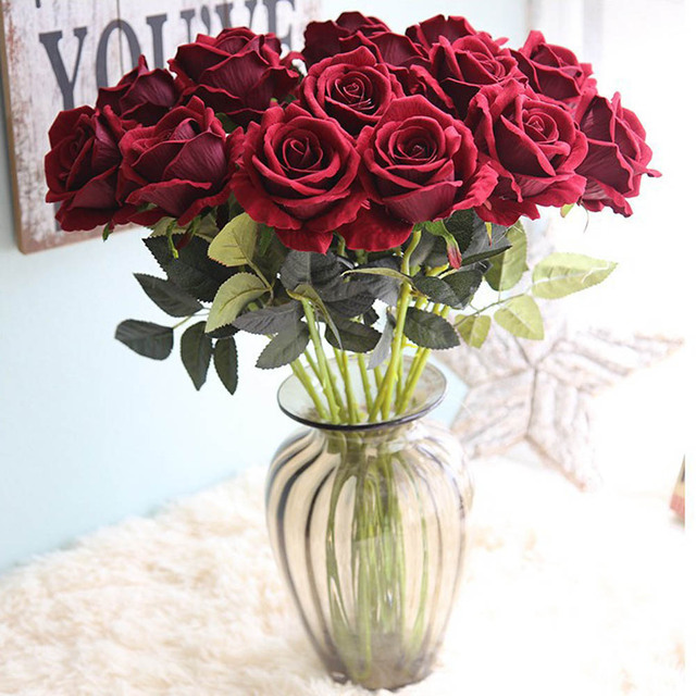 20 sztuk 50cm flanelowych róż w różowym, czerwonym, białym i niebieskim na upominek weselny, dekoracje hotelowe, bankietowe - plastikowe sztuczne kwiaty - Wianko - 9