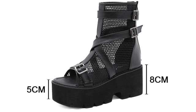Kobiece letnie buty na obcasie 2021, czarne grube, wysokiej jakości, oddychające, z wystającym palcem i platformą - Wianko - 1