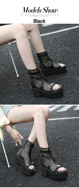 Kobiece letnie buty na obcasie 2021, czarne grube, wysokiej jakości, oddychające, z wystającym palcem i platformą - Wianko - 4