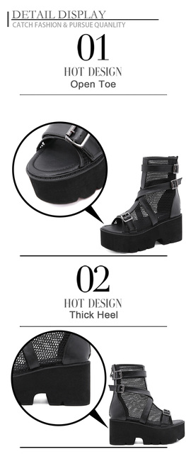 Kobiece letnie buty na obcasie 2021, czarne grube, wysokiej jakości, oddychające, z wystającym palcem i platformą - Wianko - 6