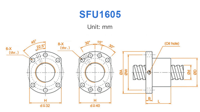 Walcowane śruby kulkowe SFU1605 150-1250mm z pojedynczym Ballnut BK/BF12 RM1605 - Prowadnice liniowe CNC 3D - Wianko - 2