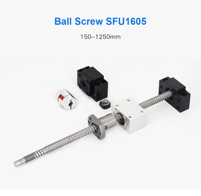 Walcowane śruby kulkowe SFU1605 150-1250mm z pojedynczym Ballnut BK/BF12 RM1605 - Prowadnice liniowe CNC 3D - Wianko - 1