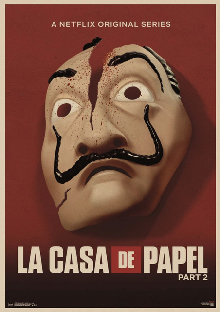 Naklejka ścienno-artystyczna z motywem popularnego amerykańskiego serialu telewizyjnego La Casa De Papel w stylu vintage - Wianko - 7