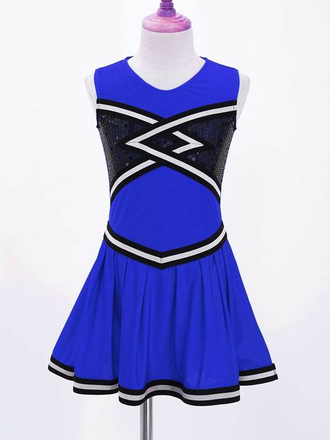 Stylowa sukienka bez rękawów dla cheerleaderek - dzieci dziewczyny, jednolita, cekiny, dekoracyjny patchwork - Wianko - 4