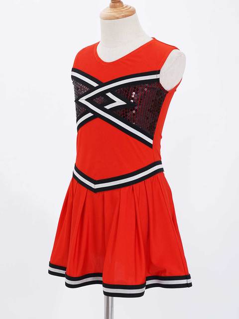 Stylowa sukienka bez rękawów dla cheerleaderek - dzieci dziewczyny, jednolita, cekiny, dekoracyjny patchwork - Wianko - 2