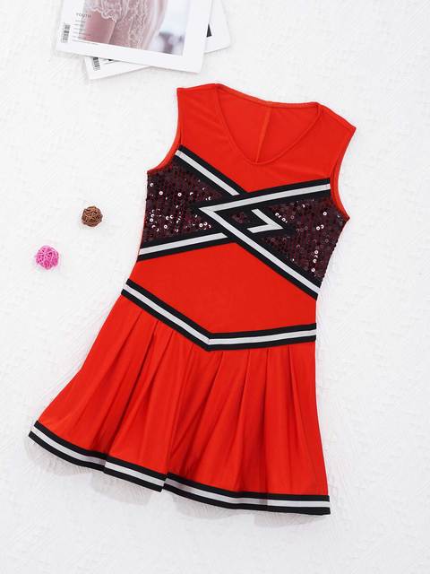 Stylowa sukienka bez rękawów dla cheerleaderek - dzieci dziewczyny, jednolita, cekiny, dekoracyjny patchwork - Wianko - 3