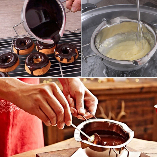 Garnki do fondue: Wielofunkcyjny tygiel ze stali nierdzewnej do topienia czekolady, serów, robienia mydła, z łyżką kuchenną, pojemność 600ml/400ml - Wianko - 9