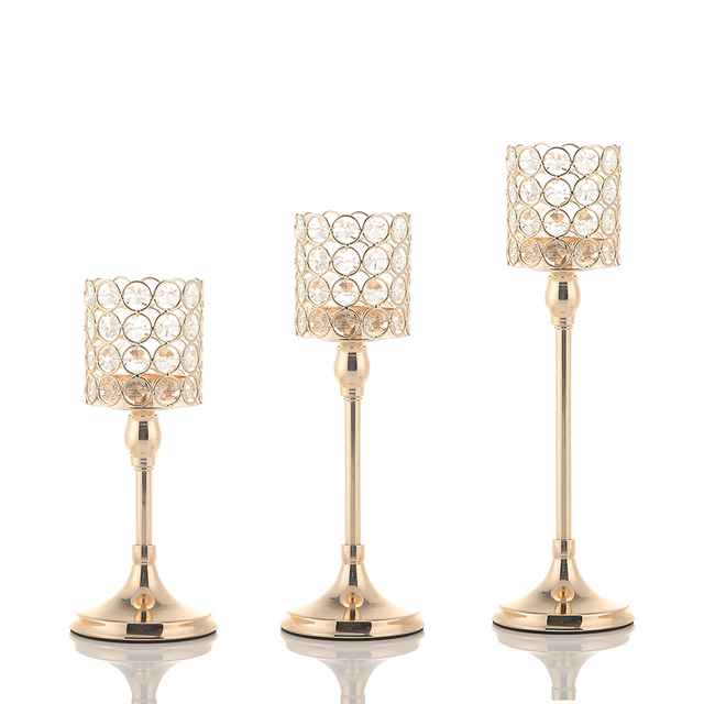 Metalowe świeczniki na świece złoty i srebrny kandelabr z kryształowymi kompozycjami kwiatowymi do dekoracji domu, stołu weselnego i imprez - Wianko - 9