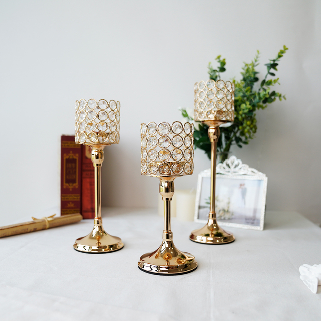 Metalowe świeczniki na świece złoty i srebrny kandelabr z kryształowymi kompozycjami kwiatowymi do dekoracji domu, stołu weselnego i imprez - Wianko - 1