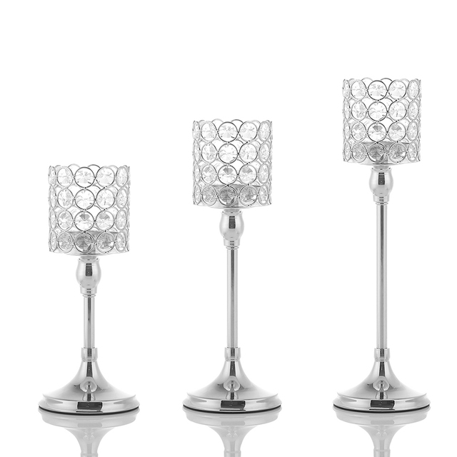 Metalowe świeczniki na świece złoty i srebrny kandelabr z kryształowymi kompozycjami kwiatowymi do dekoracji domu, stołu weselnego i imprez - Wianko - 8