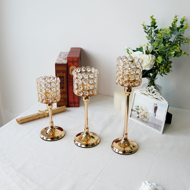 Metalowe świeczniki na świece złoty i srebrny kandelabr z kryształowymi kompozycjami kwiatowymi do dekoracji domu, stołu weselnego i imprez - Wianko - 2