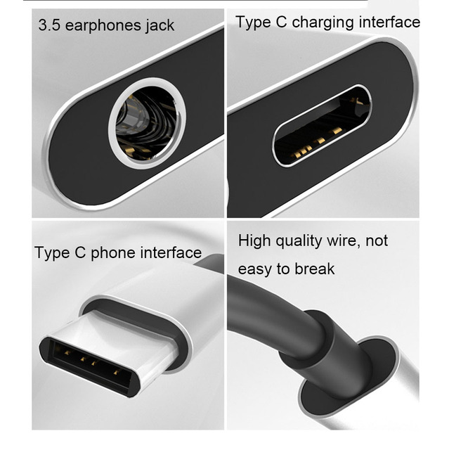 USB typ C męski do 3.5mm Jack Adapter słuchawkowy dla Xiaomi Mi 6 Huawei P20 Mate 20 Pro - Wianko - 1