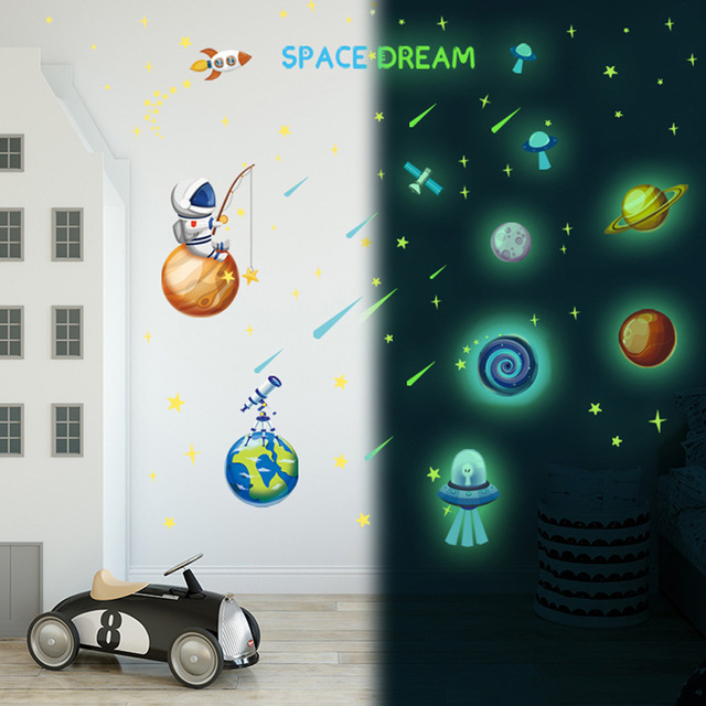 Naklejka ścienna Luminous Space Planet Rocket dla dzieci - dekoracje do sypialni i salonu, świecąca w ciemności, wzór z kreskówek - Wianko - 6