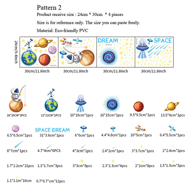 Naklejka ścienna Luminous Space Planet Rocket dla dzieci - dekoracje do sypialni i salonu, świecąca w ciemności, wzór z kreskówek - Wianko - 3
