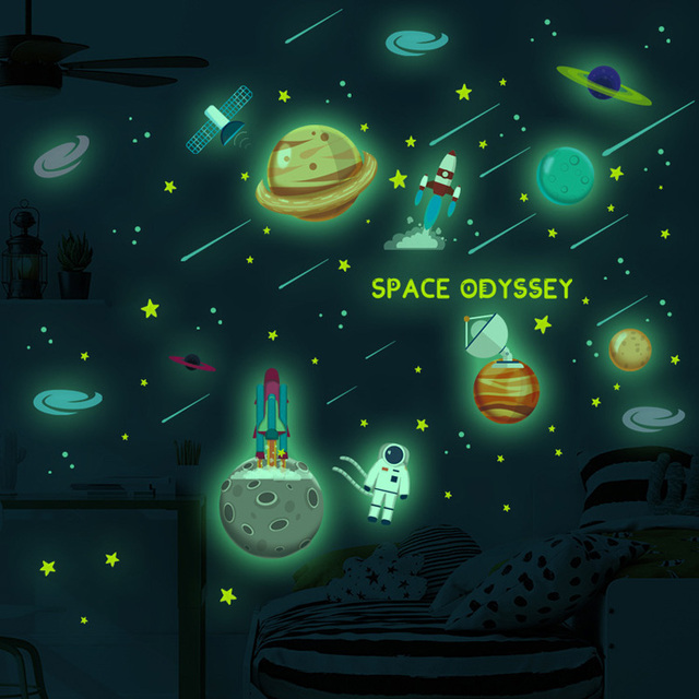 Naklejka ścienna Luminous Space Planet Rocket dla dzieci - dekoracje do sypialni i salonu, świecąca w ciemności, wzór z kreskówek - Wianko - 7