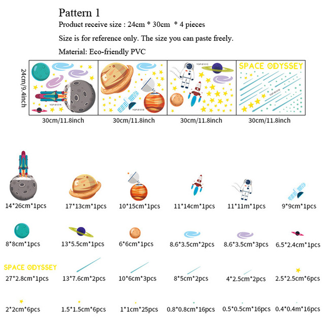 Naklejka ścienna Luminous Space Planet Rocket dla dzieci - dekoracje do sypialni i salonu, świecąca w ciemności, wzór z kreskówek - Wianko - 1