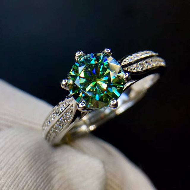 Pierścionek zaręczynowy Moissanite diamentowy, zielony, 1 ct, idealny krój, klasyczna biżuteria - Wianko - 3