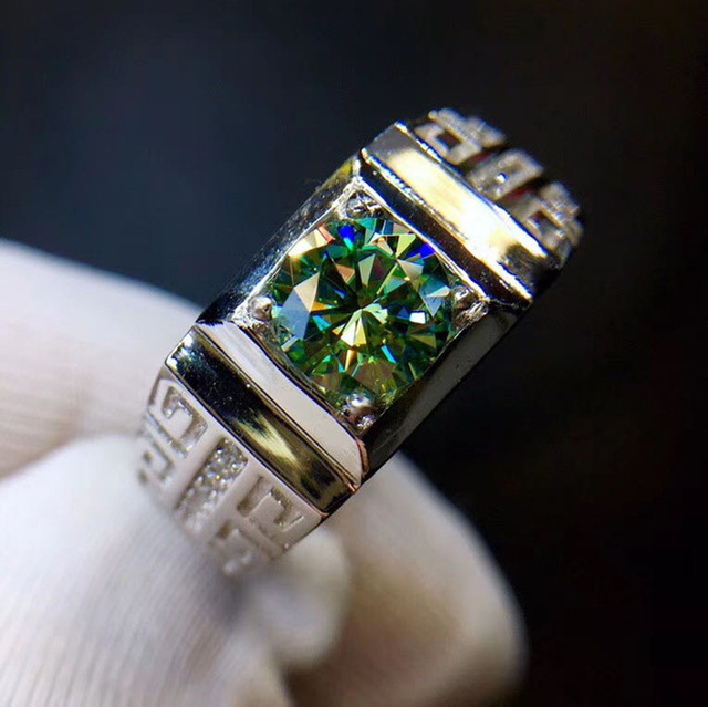 Pierścionek zaręczynowy Moissanite diamentowy, zielony, 1 ct, idealny krój, klasyczna biżuteria - Wianko - 1