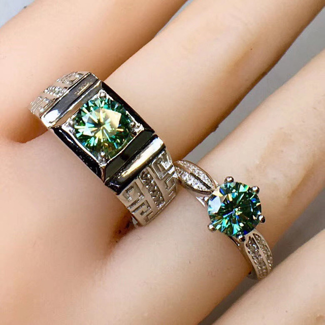 Pierścionek zaręczynowy Moissanite diamentowy, zielony, 1 ct, idealny krój, klasyczna biżuteria - Wianko - 2