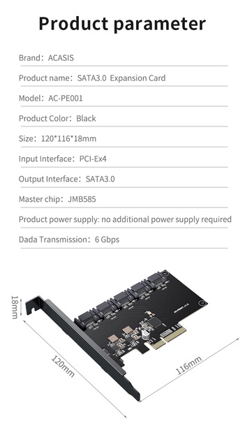 Karta kontrolera PCIe do SATA III - 5/8/10/16 Portów 6Gb/s, Adapter Riser PCI-e, Rozszerzenie Pokładu - Wianko - 11