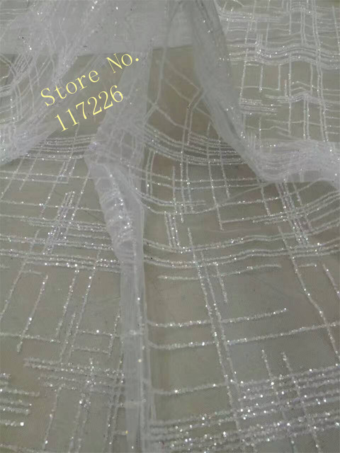 Biała klejona brokatowa tkanina haftowana francuskimi koronkami na sukienki - Wianko - 2