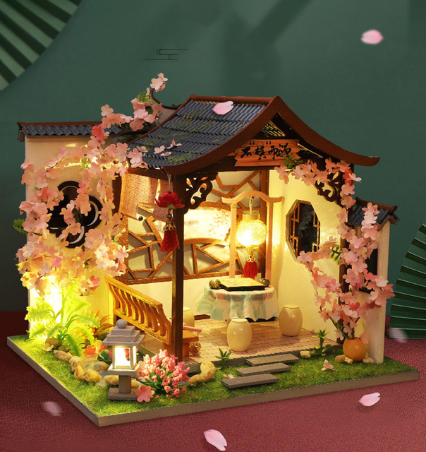 Domek dla lalek miniaturowy chiński z meblami, DIY drewniany Loft - Wianko - 9