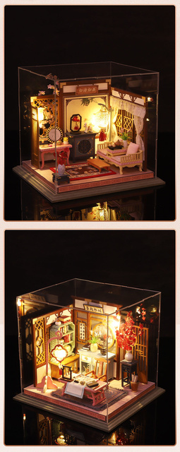 Domek dla lalek miniaturowy chiński z meblami, DIY drewniany Loft - Wianko - 7