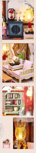Domek dla lalek miniaturowy chiński z meblami, DIY drewniany Loft - Wianko - 6