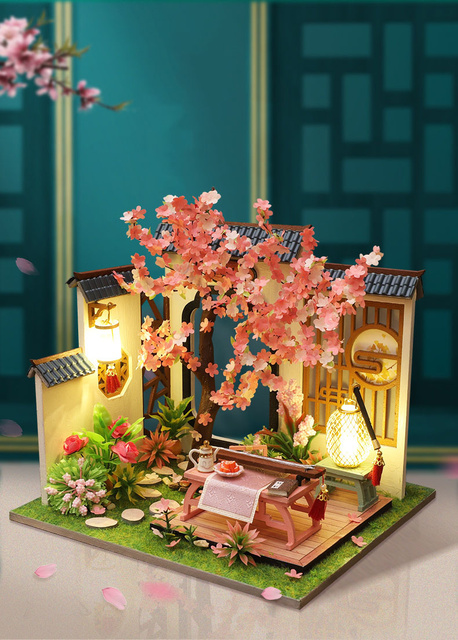 Domek dla lalek miniaturowy chiński z meblami, DIY drewniany Loft - Wianko - 8