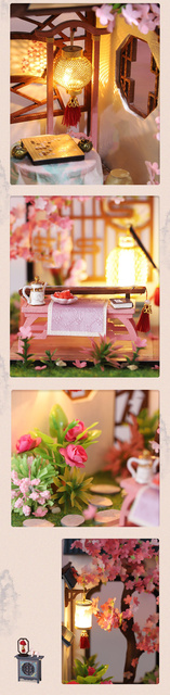 Domek dla lalek miniaturowy chiński z meblami, DIY drewniany Loft - Wianko - 11