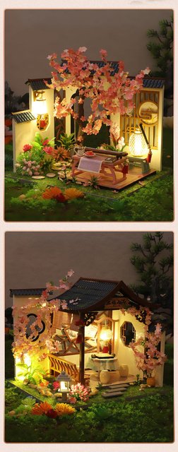 Domek dla lalek miniaturowy chiński z meblami, DIY drewniany Loft - Wianko - 12