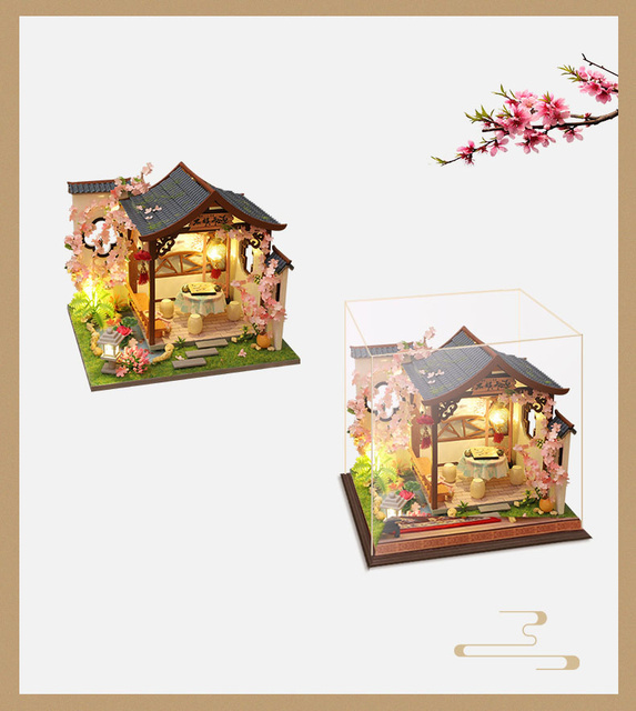 Domek dla lalek miniaturowy chiński z meblami, DIY drewniany Loft - Wianko - 10