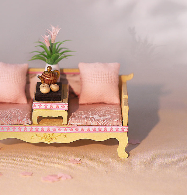 Domek dla lalek miniaturowy chiński z meblami, DIY drewniany Loft - Wianko - 4