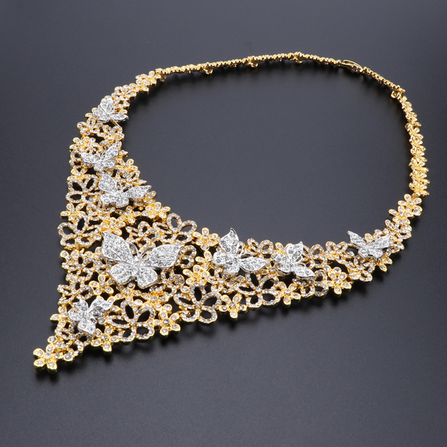 Zestaw biżuterii ślubnej: Dubaj, złoty kolor, moda, indyjski styl, naszyjnik, bransoletka, kolczyki, pierścionek, dla kobiet, afrykańska biżuteria - Wianko - 4