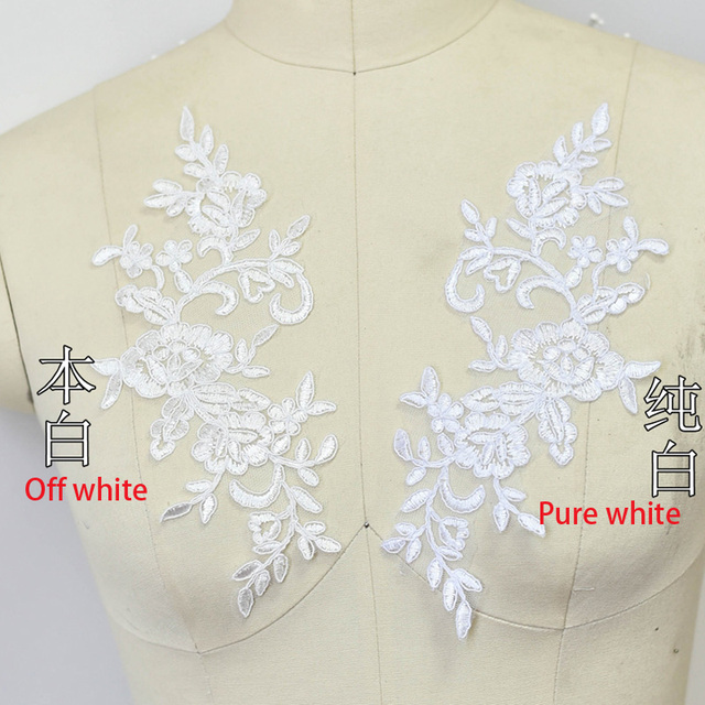 Koronkowe aplikacje do sukni ślubnych - haftowane, wykończone koronką, Off biały/czerwony/Off biały z kolorem srebrnym, 4 sztuki/2 pary, 24.5*9.5cm - Wianko - 5