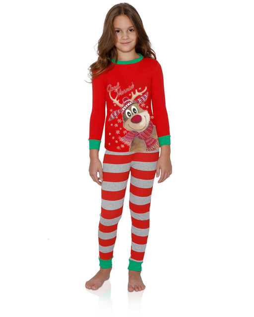 Rodzinne pasujące stroje na Boże Narodzenie: Koszulka z nadrukiem jelenia i pasiaste spodnie - 2 sztuki dla dorosłych (mężczyzna i kobieta) oraz dziecka - Wianko - 13