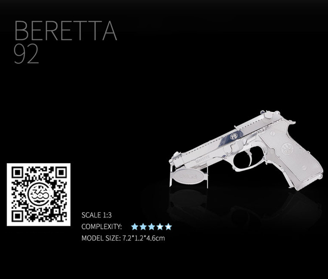 NANYUAN 3D Puzzle - BERETTA 92 pistolet, model wojskowy, metalowy zestaw montażowy, DIY, laserowe wycinanie, zabawka dla dorosłych - Wianko - 2
