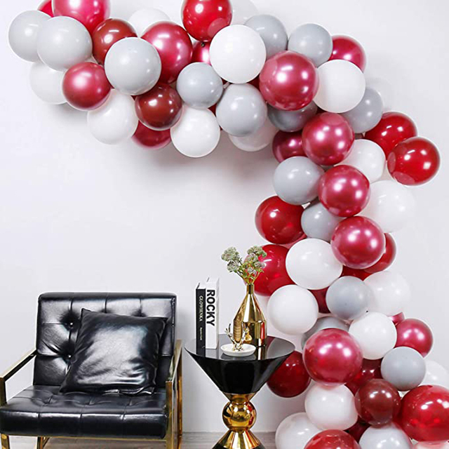 Balony Garland lateksowe - 83 sztuki bordowe, szare i białe, idealne do dekoracji weselnych, urodzinowych i baby shower - Wianko - 4