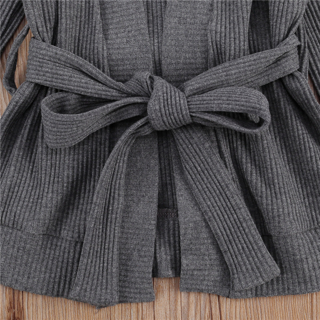 Sweter rozpinany dla dzieci 2-7 lat - długie rękawy, czesana dzianina, zasznurowana talia - Wianko - 3