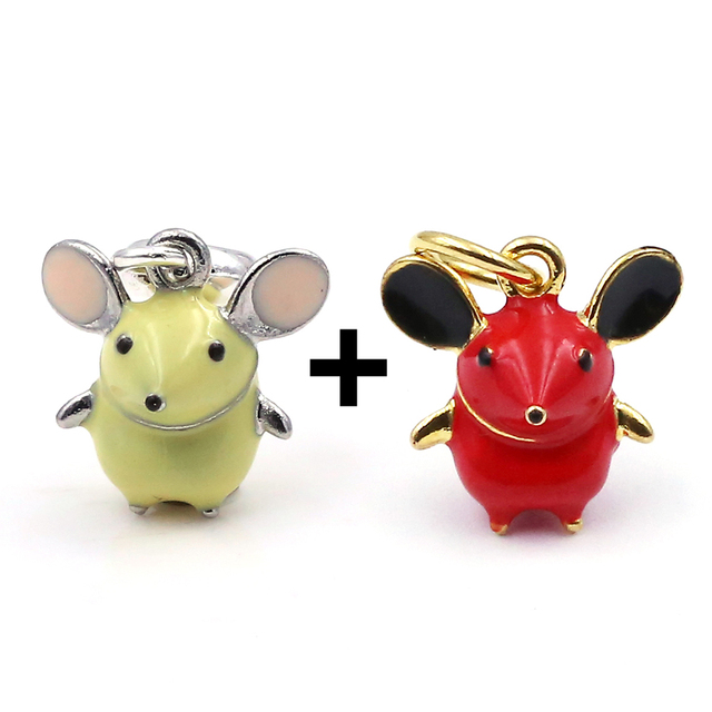 Wisiorek emaliowany DINGLLY z dużymi uszami myszy, zodiakalne szczura Charms, pasuje do bransoletki Pandora i naszyjnika zwierząt dla dzieci - biżuteria, 2 sztuki - Wianko - 8