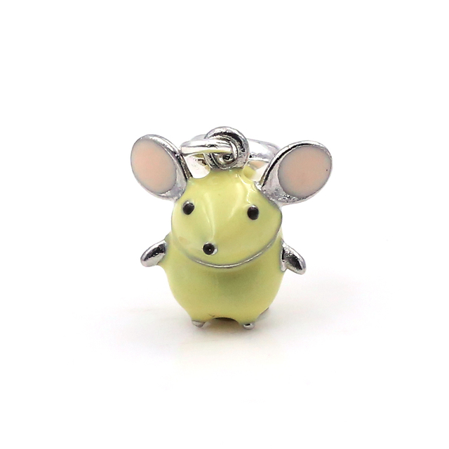 Wisiorek emaliowany DINGLLY z dużymi uszami myszy, zodiakalne szczura Charms, pasuje do bransoletki Pandora i naszyjnika zwierząt dla dzieci - biżuteria, 2 sztuki - Wianko - 6