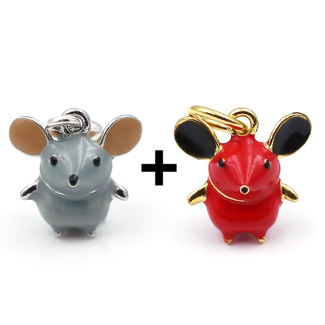 Wisiorek emaliowany DINGLLY z dużymi uszami myszy, zodiakalne szczura Charms, pasuje do bransoletki Pandora i naszyjnika zwierząt dla dzieci - biżuteria, 2 sztuki - Wianko - 9