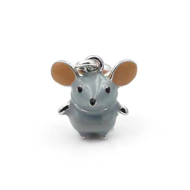 Wisiorek emaliowany DINGLLY z dużymi uszami myszy, zodiakalne szczura Charms, pasuje do bransoletki Pandora i naszyjnika zwierząt dla dzieci - biżuteria, 2 sztuki - Wianko - 3
