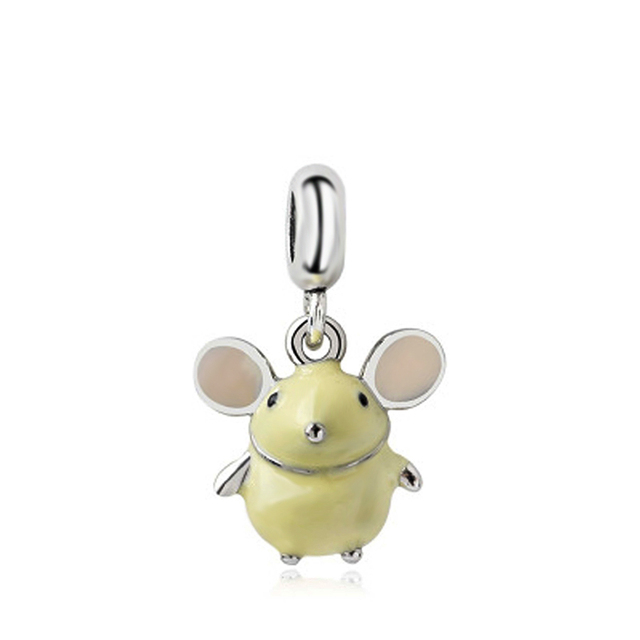 Wisiorek emaliowany DINGLLY z dużymi uszami myszy, zodiakalne szczura Charms, pasuje do bransoletki Pandora i naszyjnika zwierząt dla dzieci - biżuteria, 2 sztuki - Wianko - 7