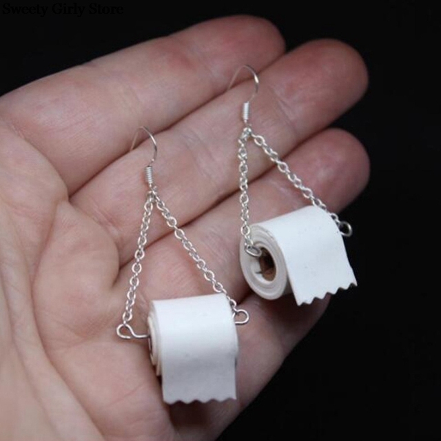 Modne kolczyki wiszące z papierowymi spadkami toaletowymi w kształcie 3D tkanki - biżuteria dla kobiet i dziewcząt - Wianko - 2
